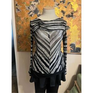 Artsy Komarov Sheer Striped Gray & Black Tunic Size M